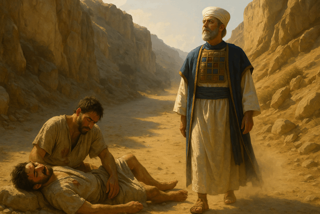 High priest and the injured men